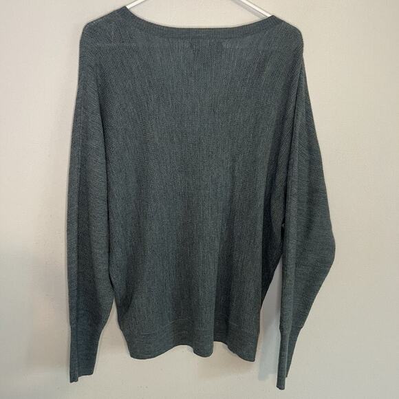Tahari Womens 100% Merino Wool Knit V Neck Pullover Sweater Sz L Blue - Picture 11 of 12